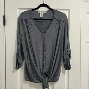 Max Studio Blue and White Striped Button-Down Women's Knit Shirt